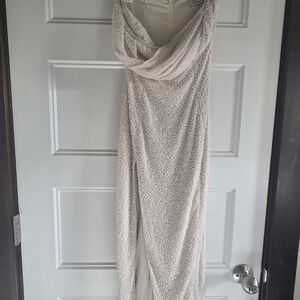 Oh Polly Cream Dress Topless Cowl Neck